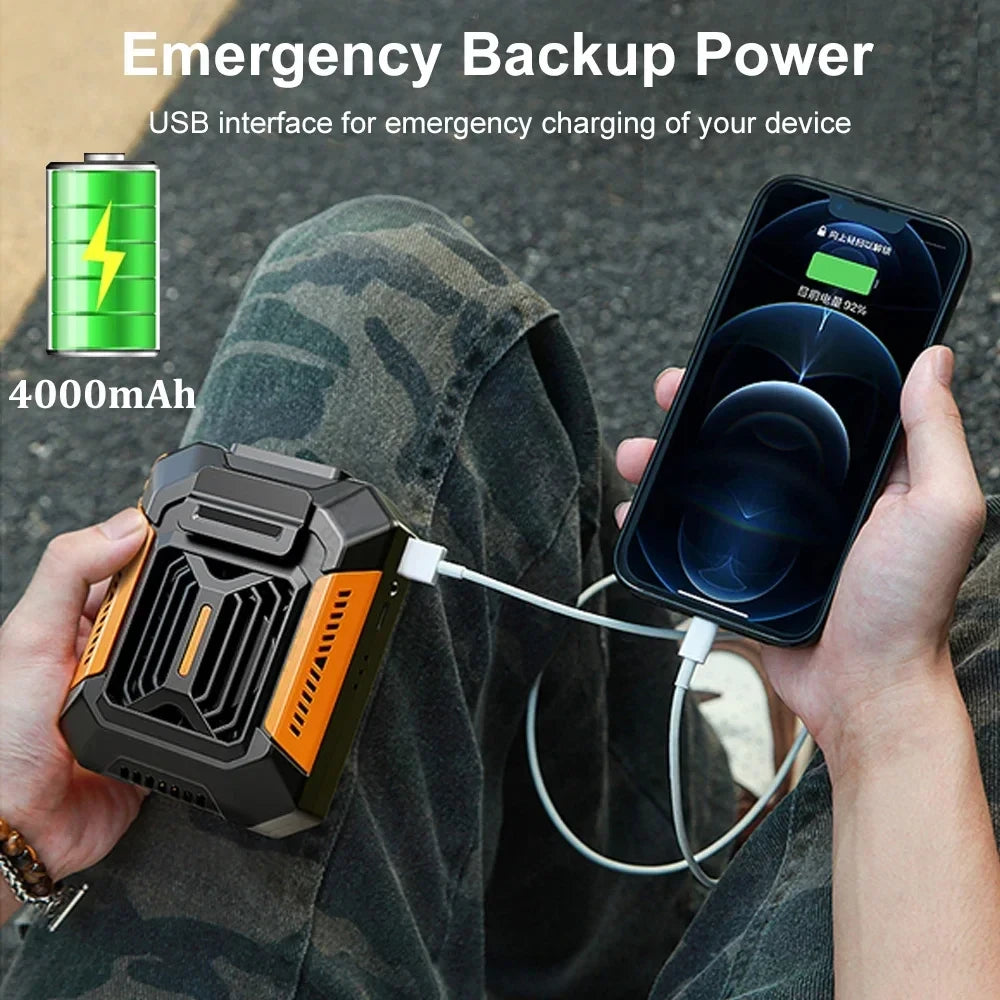 Portable Waist Fan, Rechargeable Hanging Neck Fan, Wearable Belt Shirt Body Fan, Outdoor Working Waist Clip Fan with LED Lights