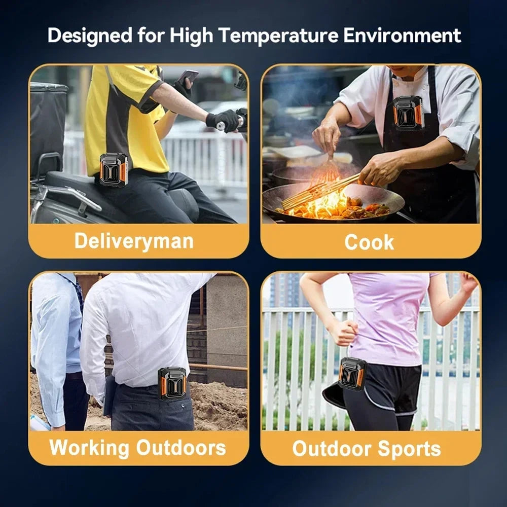 Portable Waist Fan, Rechargeable Hanging Neck Fan, Wearable Belt Shirt Body Fan, Outdoor Working Waist Clip Fan with LED Lights